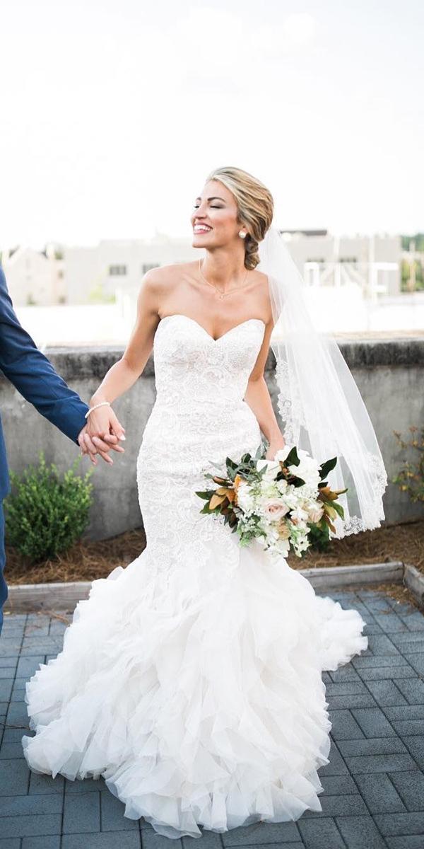 white elegant gowns mermaid sweetheart lace allure bridals