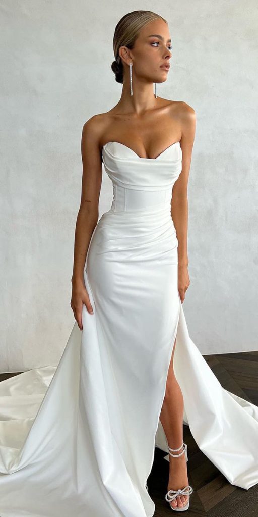 white elegant gowns sheath strapless sweetheart neckline simple sexy janehill