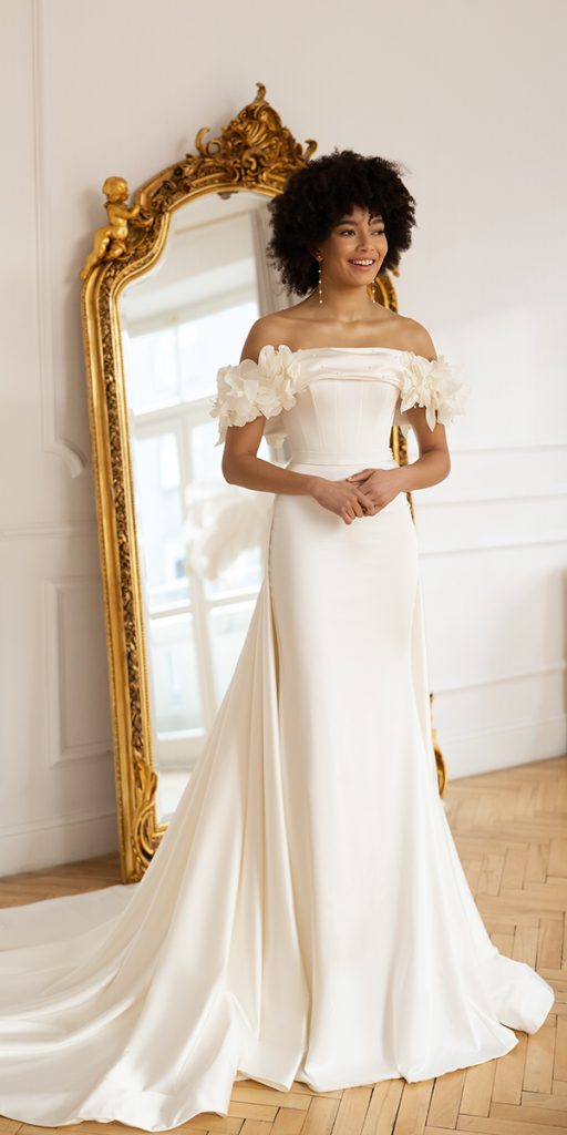 white elegant gowns sheath with overskirt strapless eva lendel