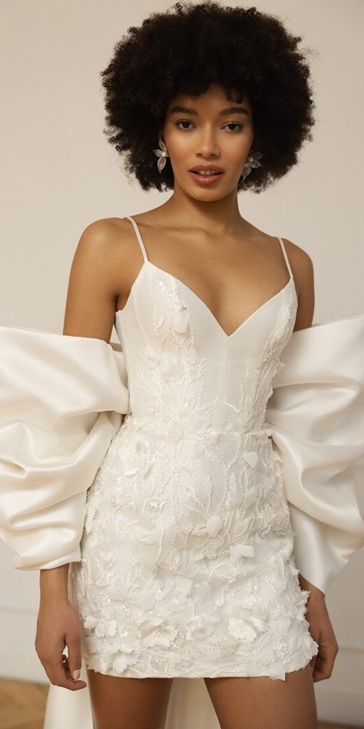 white elegant gowns short floral appliques with spaghetti straps eva lendel