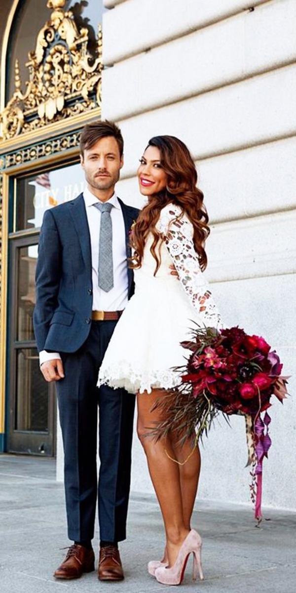 white elegant wedding dresses short with sleeves full lsce embroidered dreamers and lovers