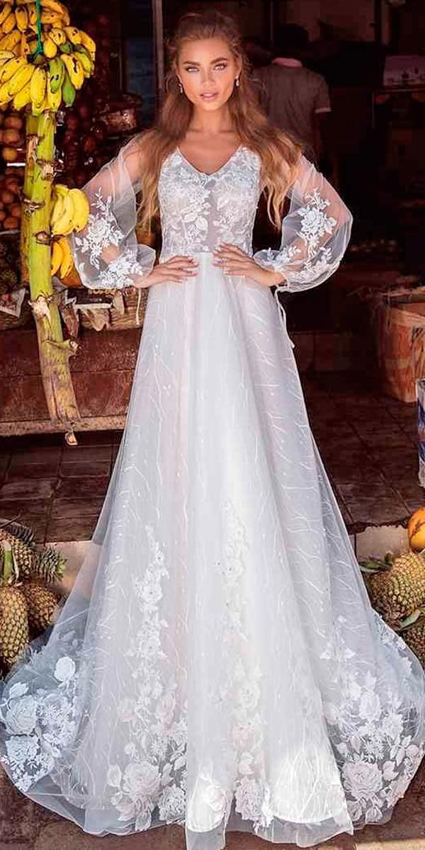 a line scoop neck with lantern sleeves boho wedding dresses with sleeves lanesta official