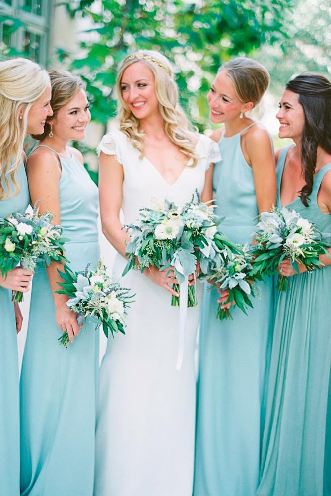 blue bridesmaid dresses long tiffany halter neckline jennifer blair photography
