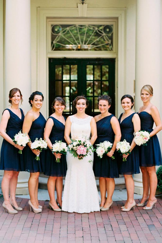 blue bridesmaid dresses short one shoulder navy anagram photo