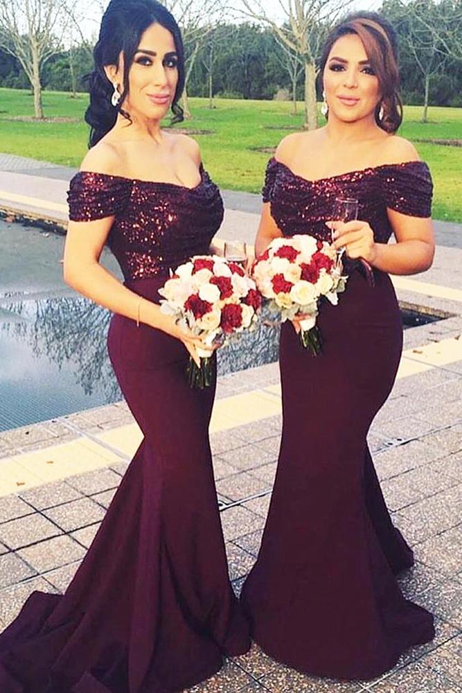 burgundy bridesmaid dresses long sequins neckline for fall janelle sutton