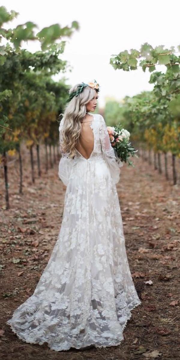 country wedding dresses a line v back with long sleeves rutic claire pettibone