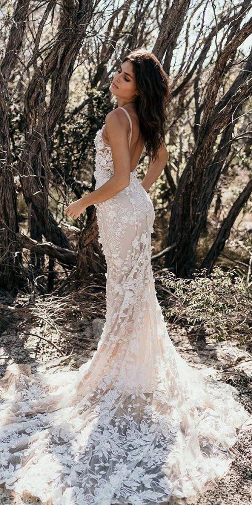  country wedding dresses sheath with spaghetti straps low back floral with train madewithlovebridal