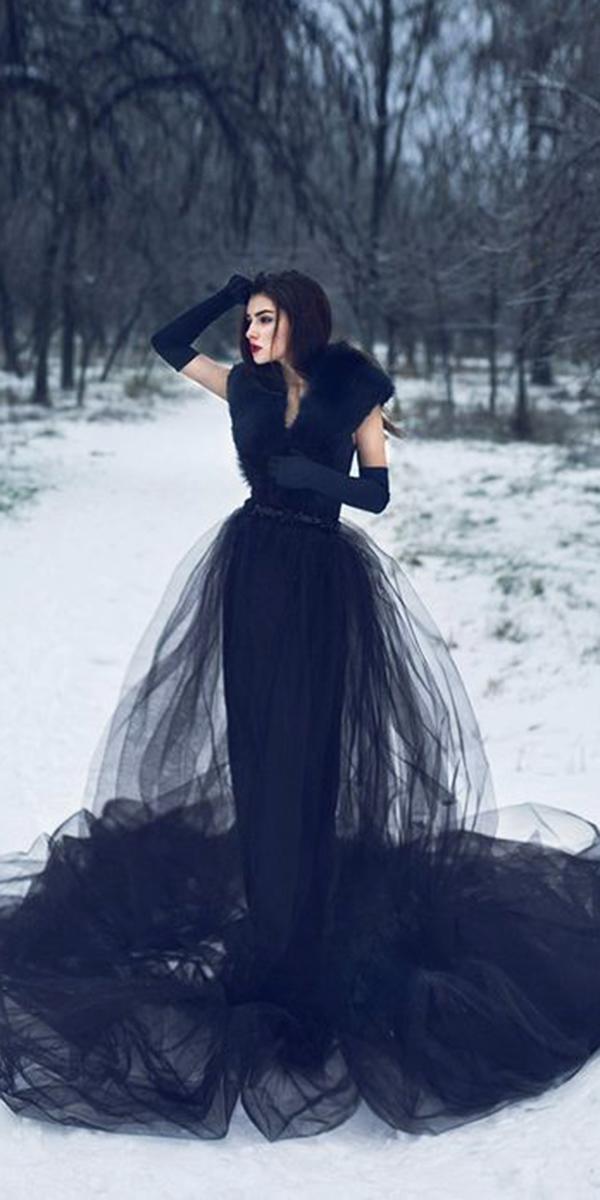 gothic wedding dresses sheath with fur gloves black modern julia velikaya