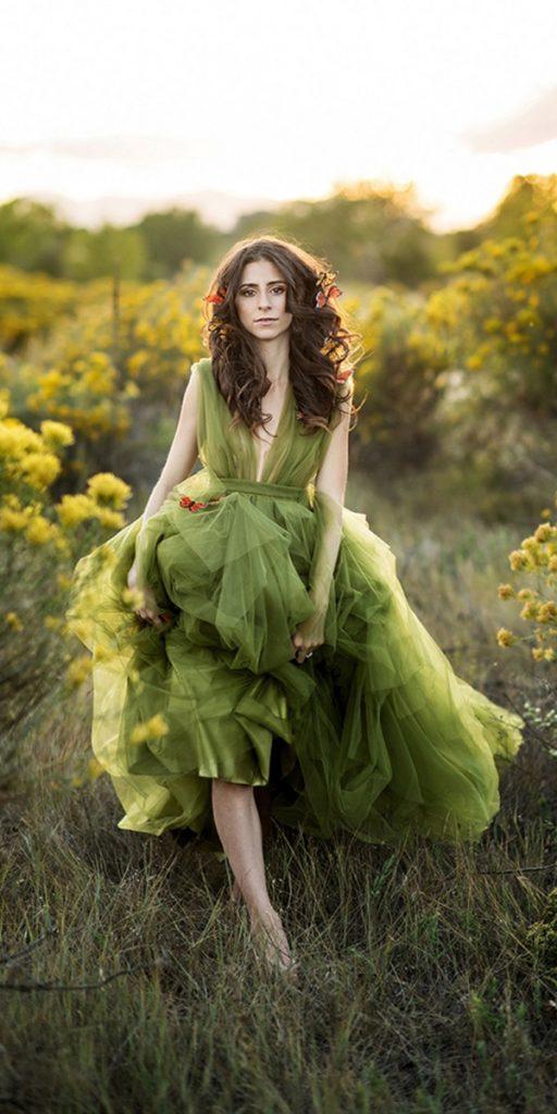green wedding dresses simple v neckline coutry ginny haupert