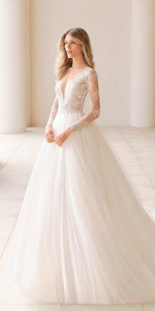 a line wedding gown with sleeves