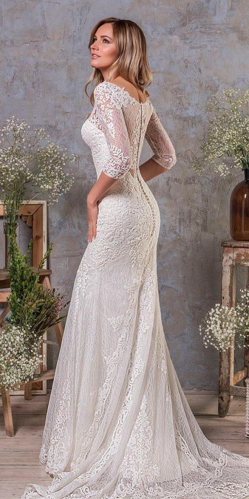 long sleeve wedding dresses heavily embellished bodice elegant drop waist covered lace back amelia sposa