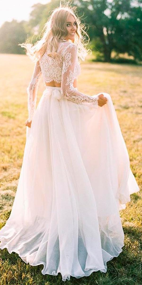 long sleeve wedding  dresses  separates lace backless  with 