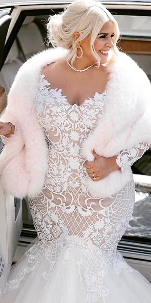 mermaid wedding dresses full lace with fur leah da gloria