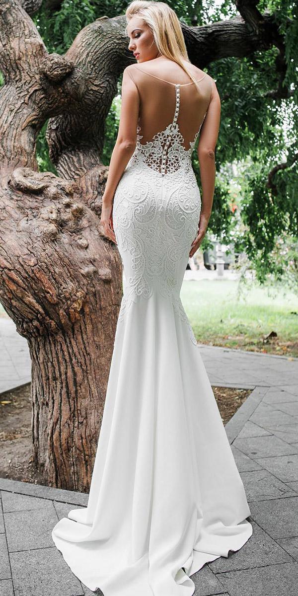 mermaid wedding dresses illusion back vintage buttons sexy oksana mukha