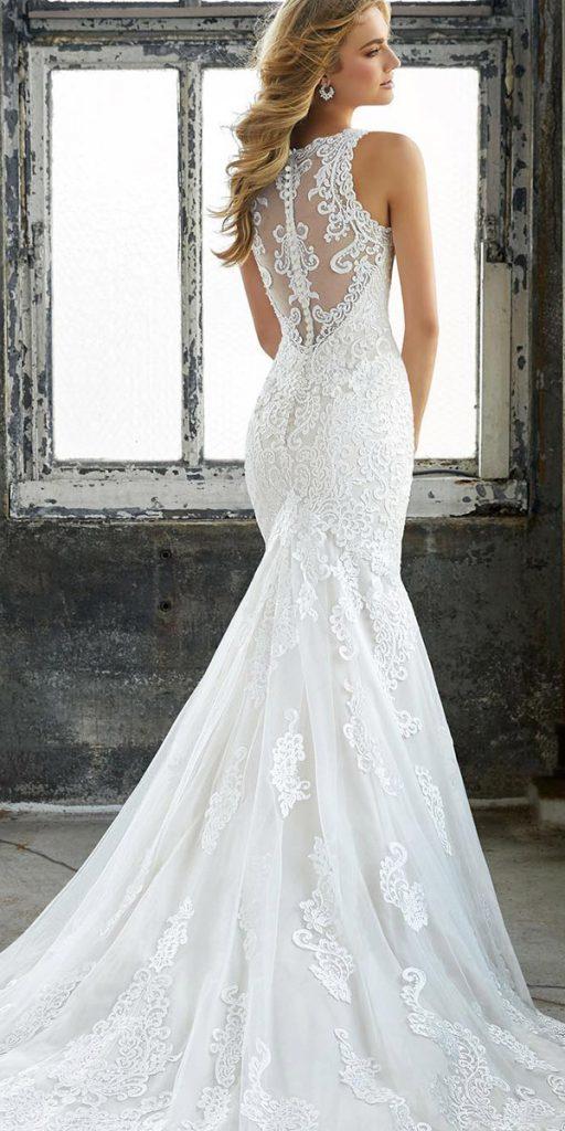 mermaid wedding dresses illusion back with buttons sleeveless mori lee