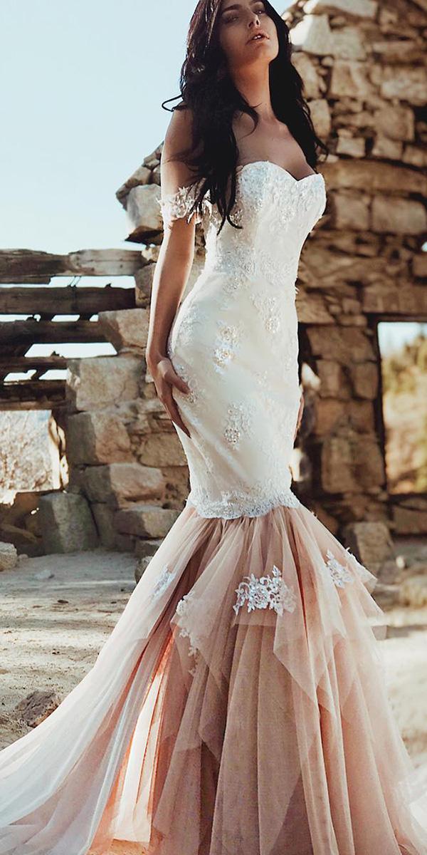 mermaid wedding dresses off the shoulder blush skirt laurene laine
