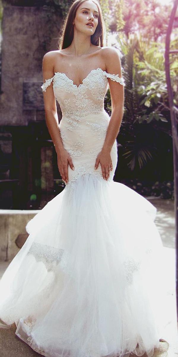mermaid wedding dresses off the shoulder tulle skirt laurene laine