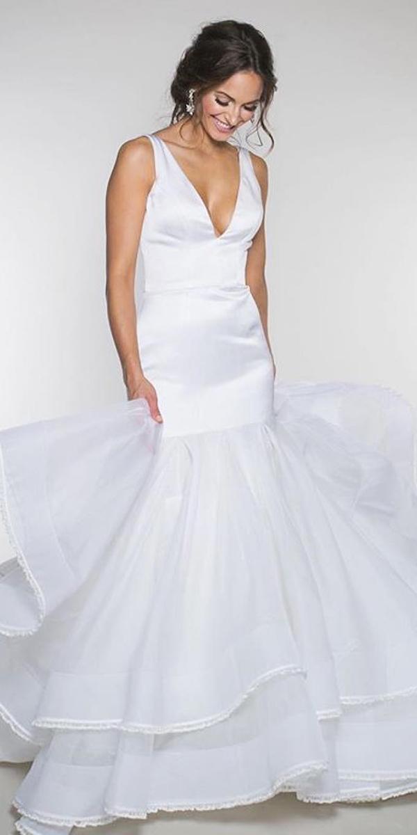 mermaid wedding dresses v neckline ruffled skirt simple heidi elnora