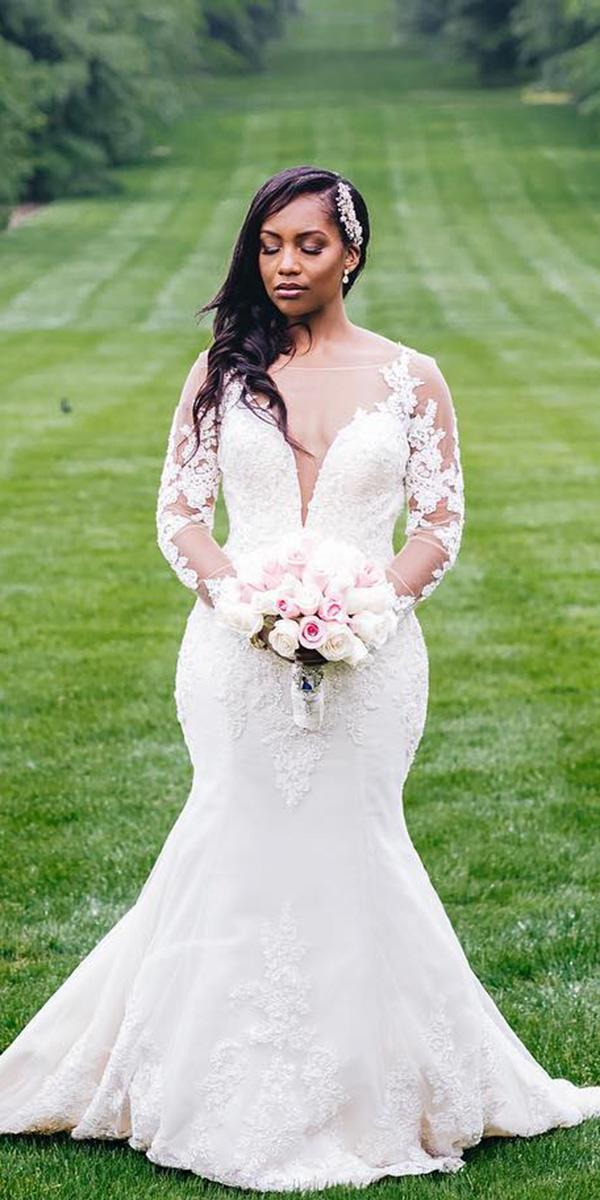 mermaid wedding dresses with long sleeves plunging neckline demetrios bride