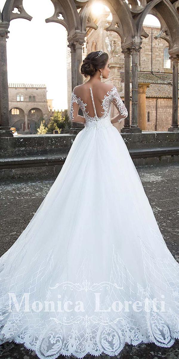 monica loretti wedding dresses a line illusion back with long sleeves buttons