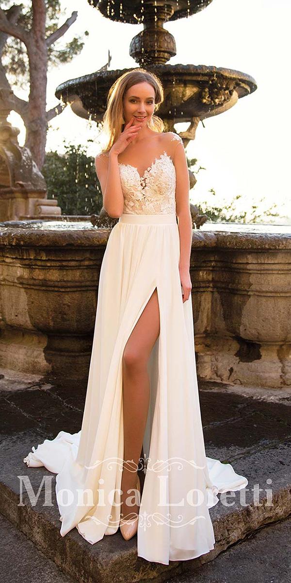 monica loretti wedding dresses sweetheart llusion neckline with slit beach