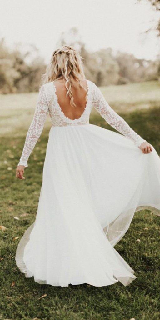  rustic lace wedding dresses a line open back with long sleeves wearyourlovexo