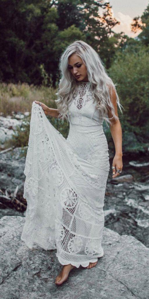 rustic lace wedding dresses boho sheath halter neckline loversx society