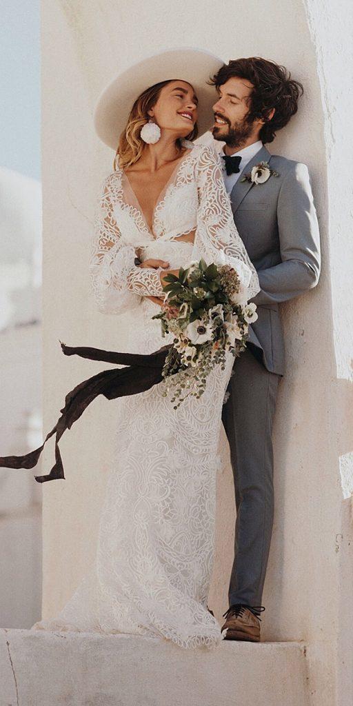  rustic lace wedding dresses boho v neckline with long sleeves jordanvoth