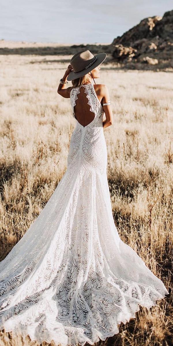 Rustic Lace Wedding Dress with Open Back