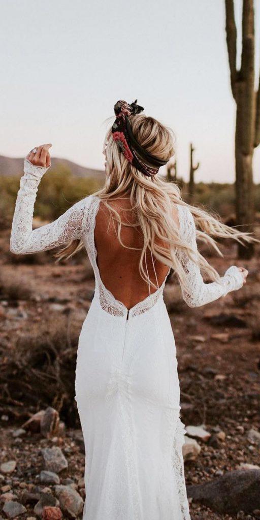 rustic lace wedding dresses sheath with long sleeves open back lovers society