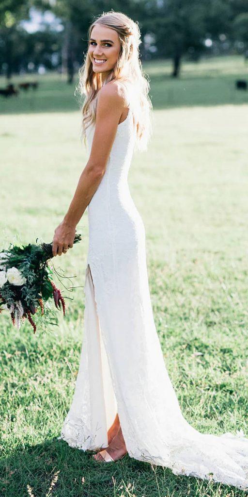 rustic lace wedding dresses sheath with slit train grace loves lace