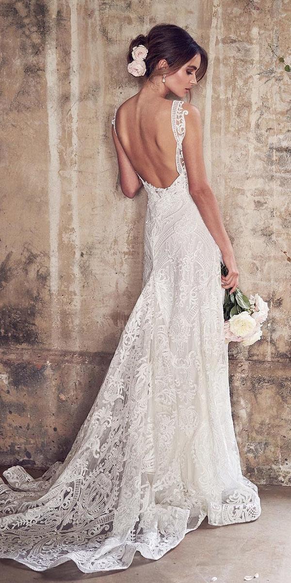  rustic lace wedding dresses vintage backless with train anna campbell