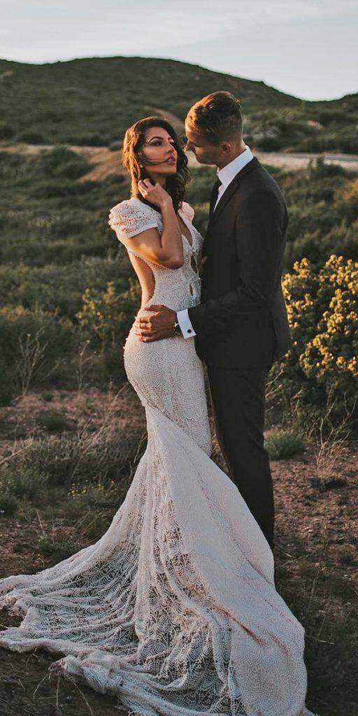rustic lace wedding dresses with cap sleeves train country daughters of simone