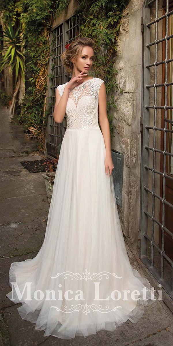 sheath with cap sleeves vintage top monica loretti wedding dresses