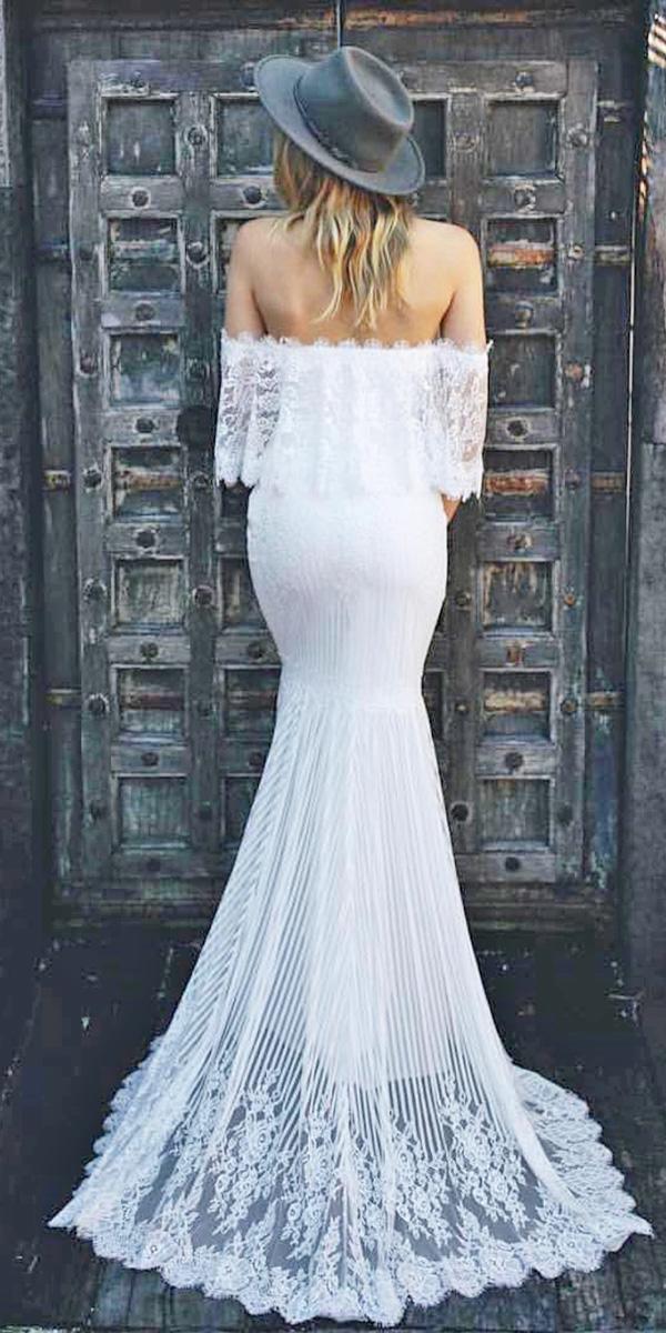 trendy wedding dresses 2018 mermaid straight neckline boho lace emmy made