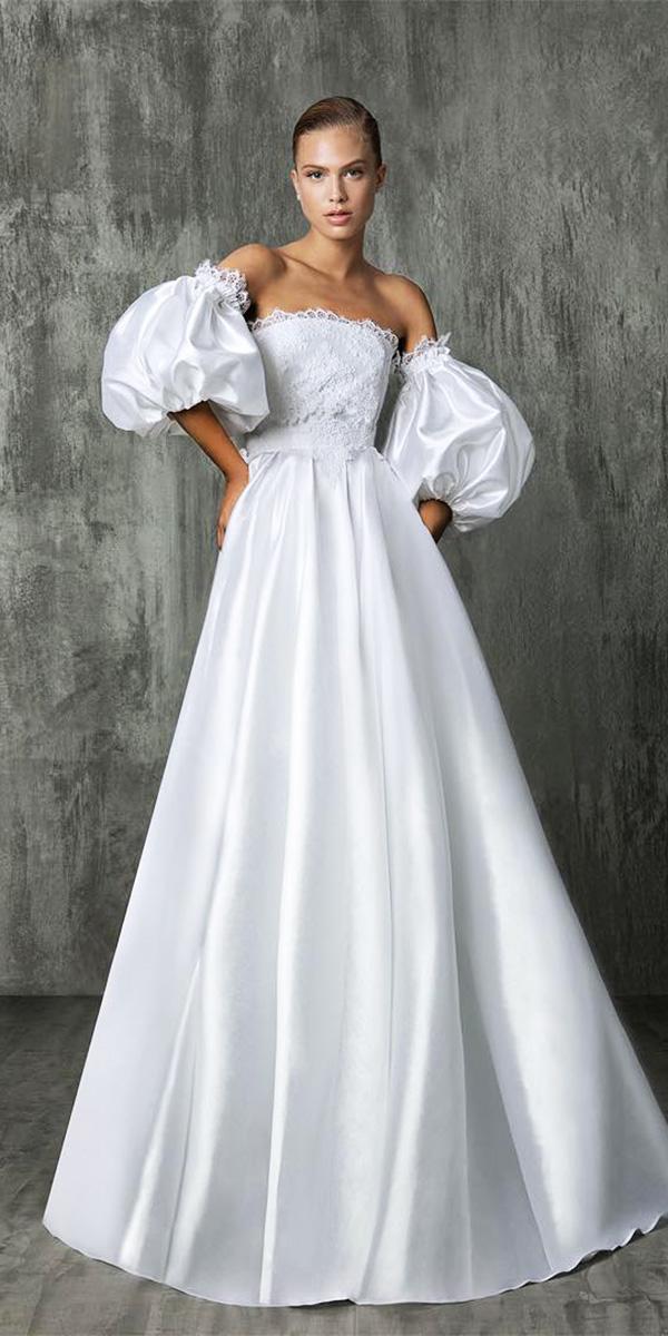 trendy wedding dresses a line puff sleeves 2018 victoria kyriakides