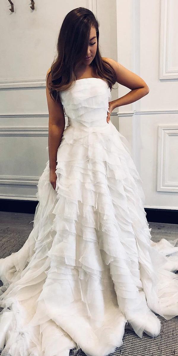 trendy wedding dresses a line straight neckline ruffled skirt one day bridal