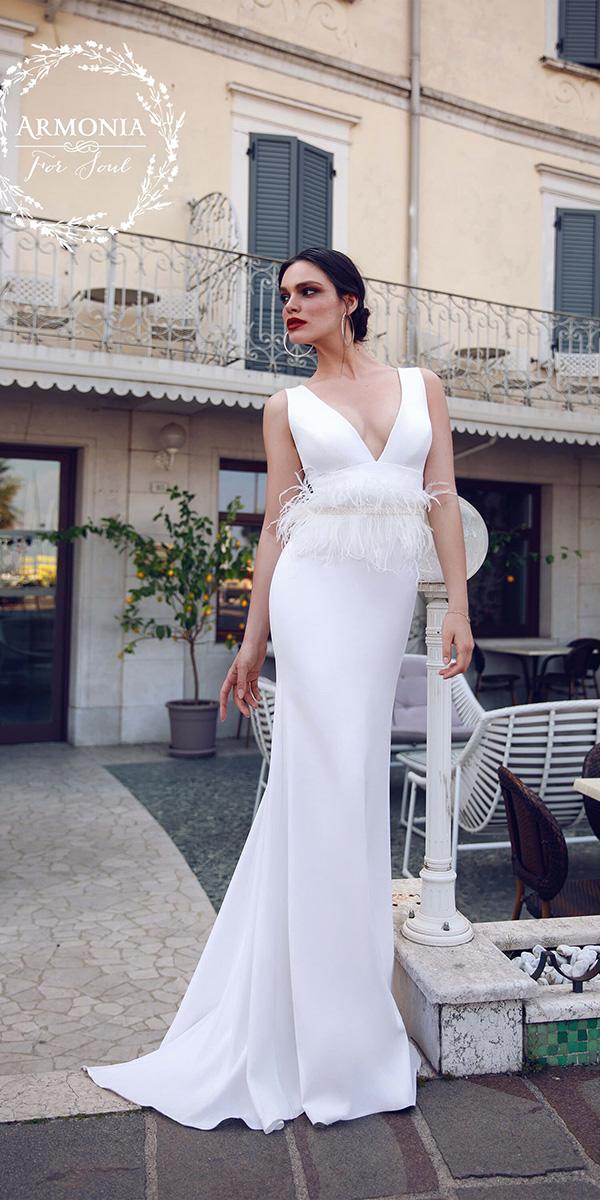  trendy wedding dresses sheath deep v neckline with fringe armonia