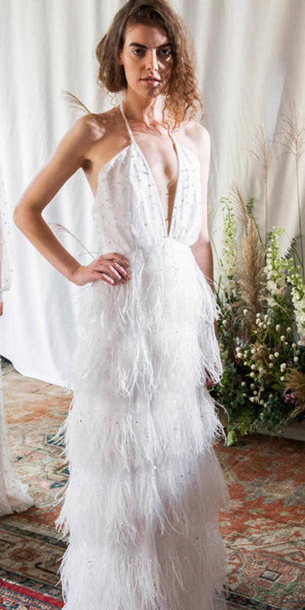 trendy wedding dresses deep v neckline with fringe alexandra grecco