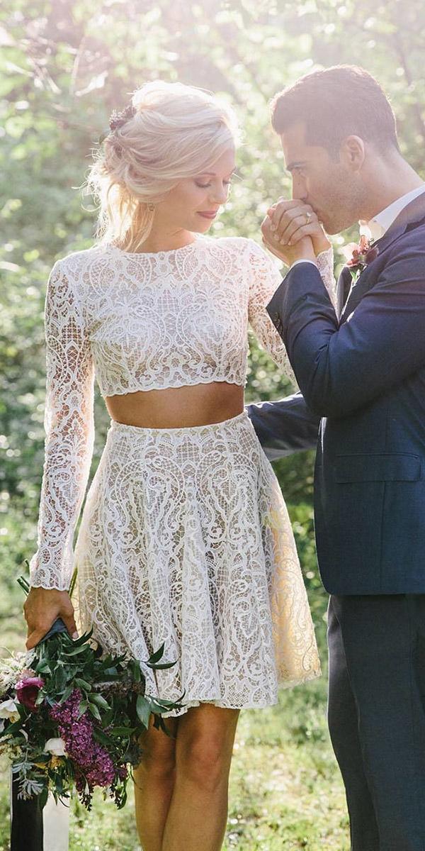  trendy wedding dresses short with long sleeves full lace detached top rime arodaky