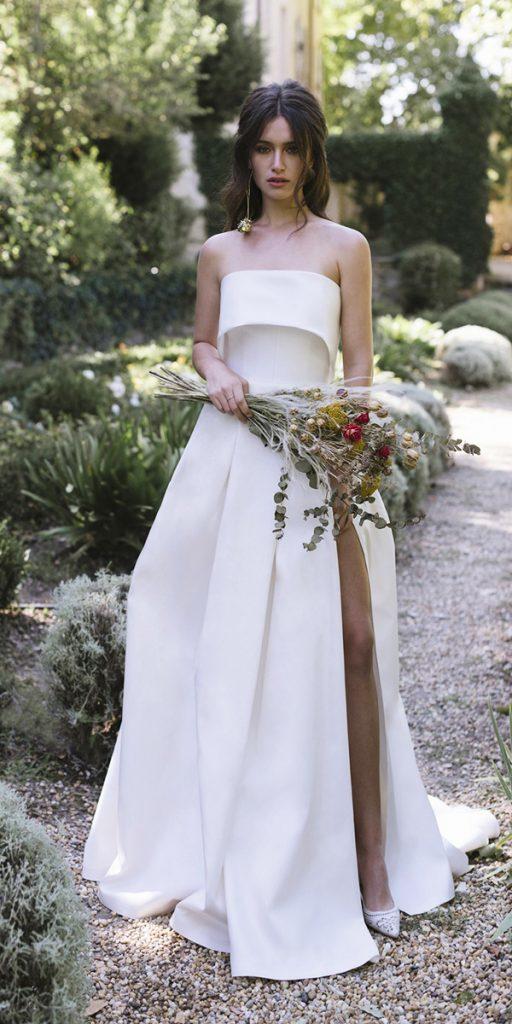  trendy wedding dresses simple a line straight neckline with slit country lihi hod