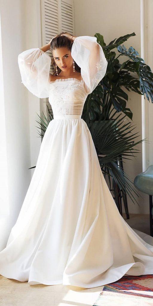 trendy wedding dresses simple a line with sleeves straight neckline alex veil