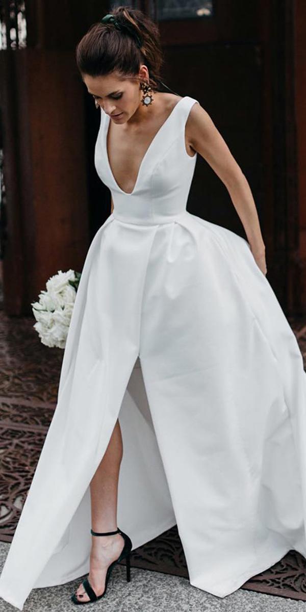  trendy wedding dresses simple ball gown sexy plunging neckline elly sofocli