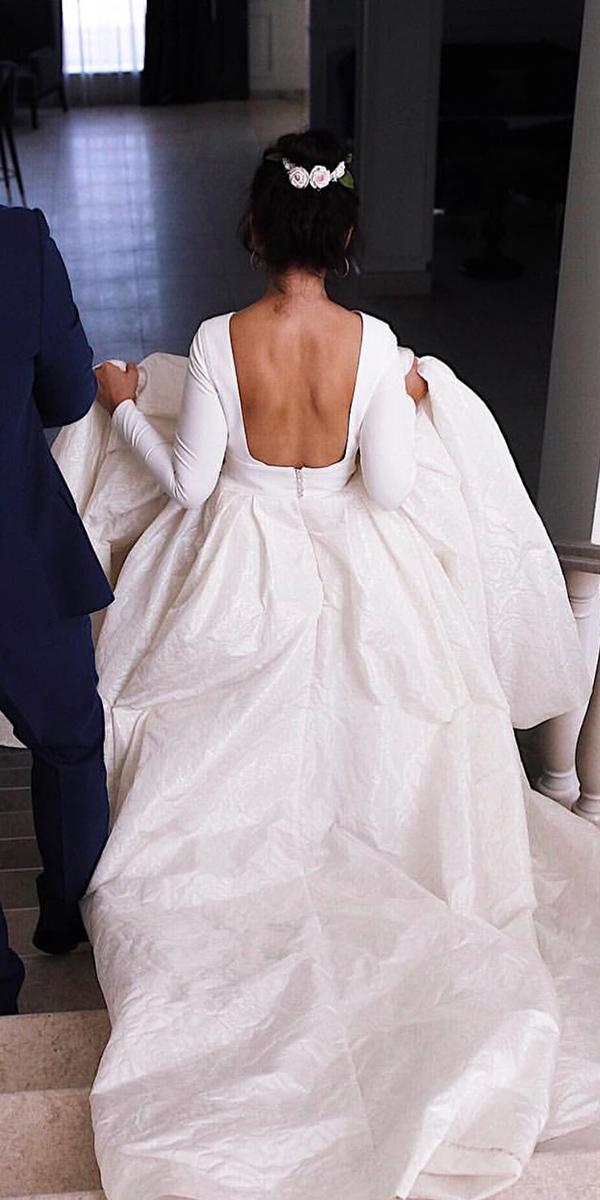 trendy wedding dresses simple ball gown bare back with long sleeves eva lendel