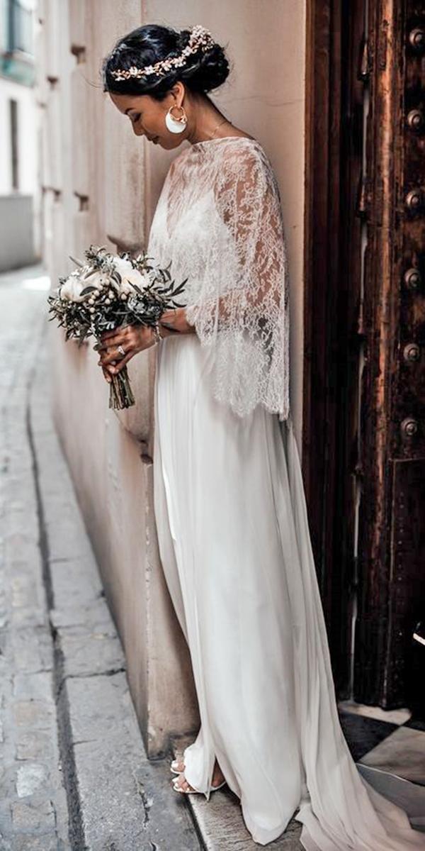  trendy wedding dresses simple with lace cape monique lhuillier