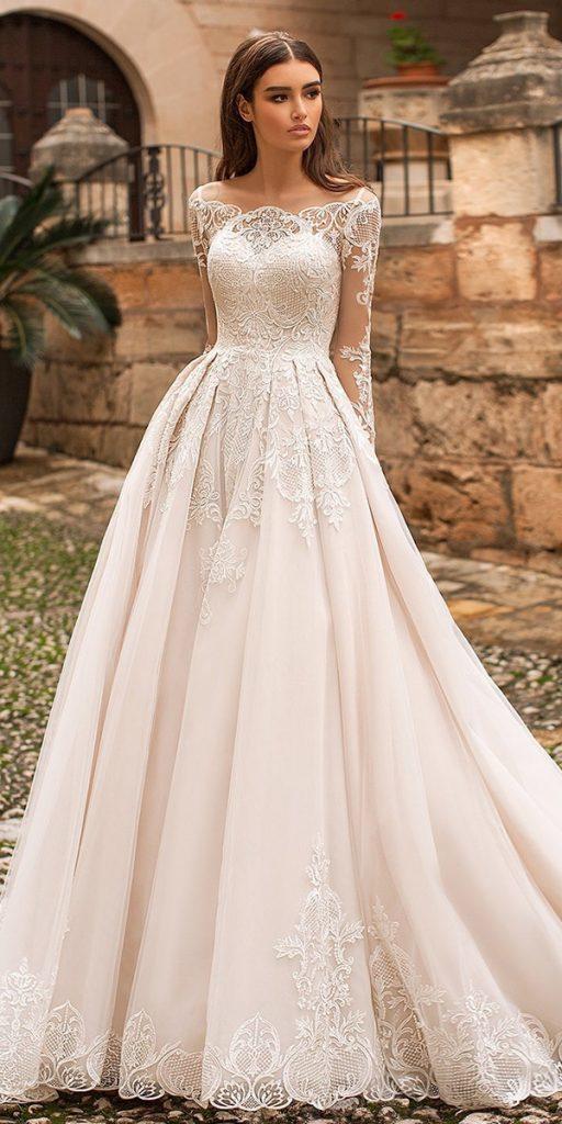 unique lace wedding dresses a line off the shoulder sleeves blush naviblue bridal