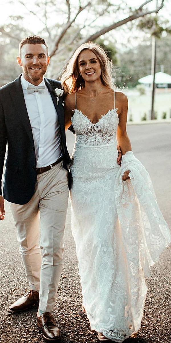 unique lace wedding dresses boho with spaghetti straps summer made with love bridal