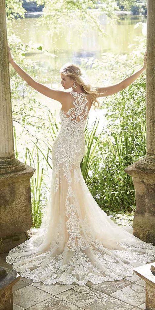 unique lace wedding dresses fit and flare tattoo effect back blush mori lee