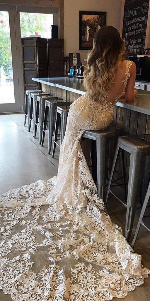 unique lace wedding dresses illusion back with train cristianoluccibridal