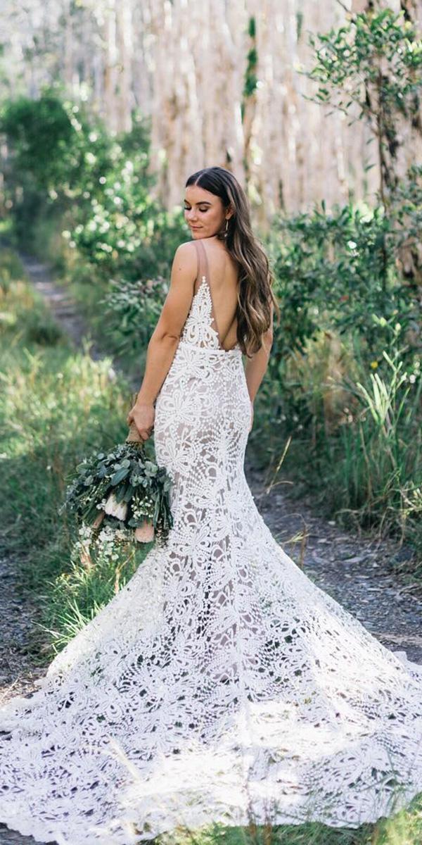 unique lace wedding dresses mermaid v back boho with train fig tree pictures